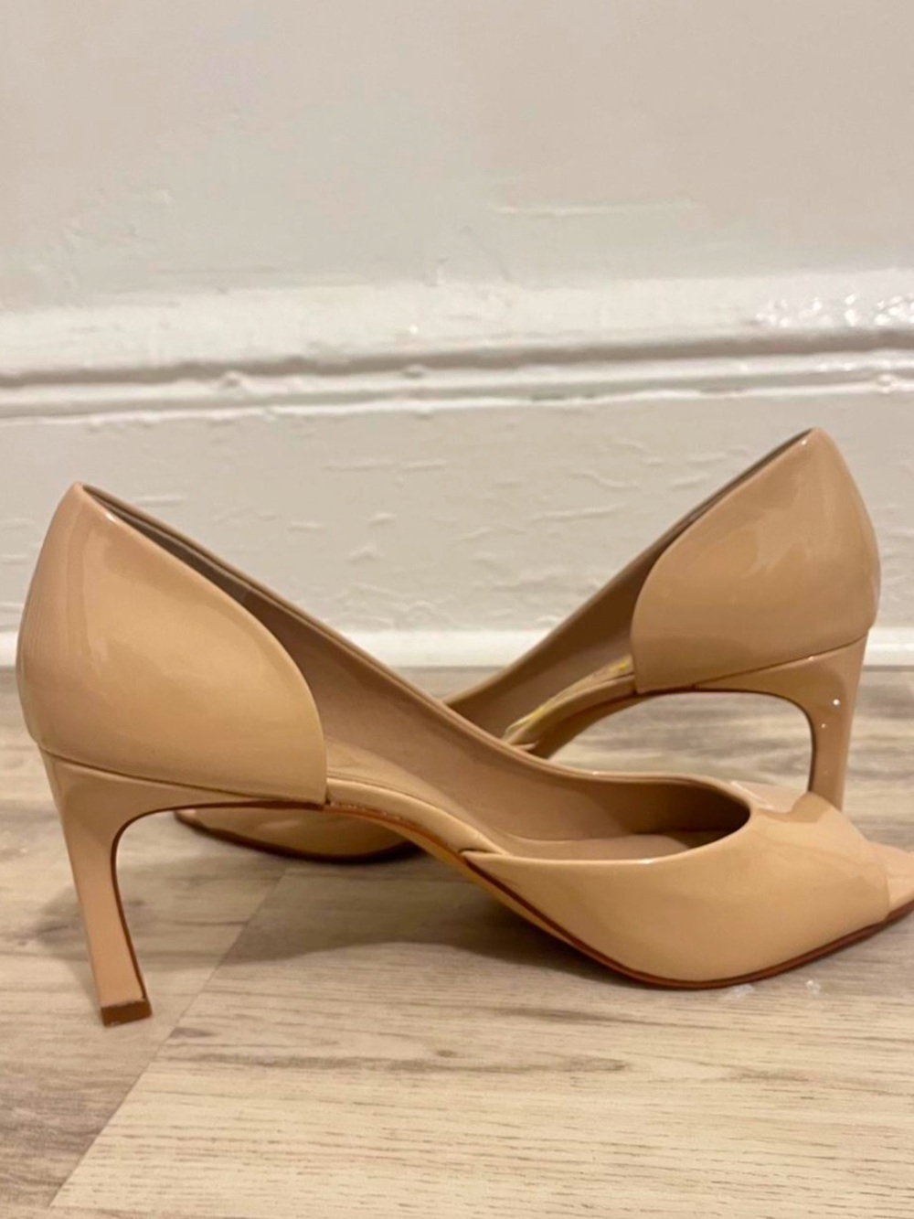 Nude patent leather peeptoe pumps sandals size 11 new never worn